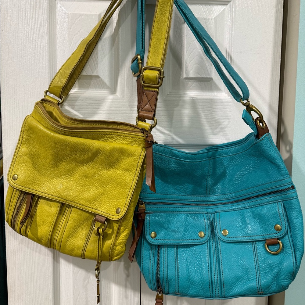 Yellow and Blue FOSSIL pebbleleather Women's Shoulder/Crossbody Bags (set of 2)